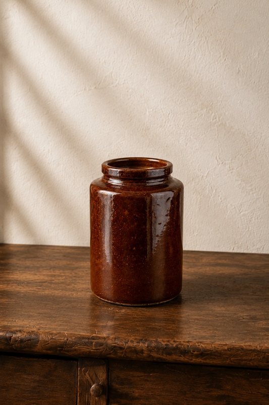 Vintage Brown Salt Glazed Stoneware Crock - 9” - puck and abby