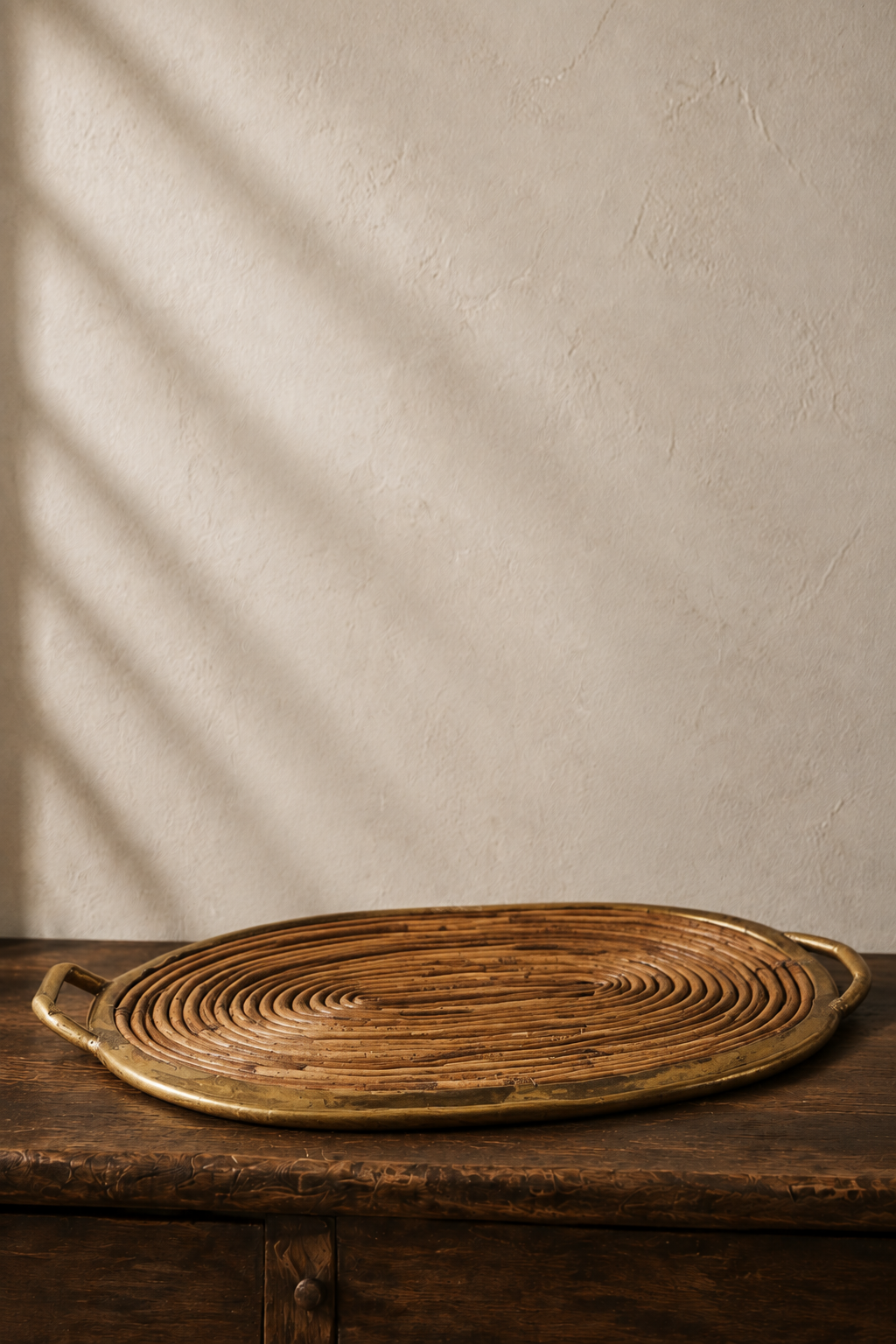 XXL Vintage 1970’s Italian Pencil Reed & Brass Serving Tray - puck and abby