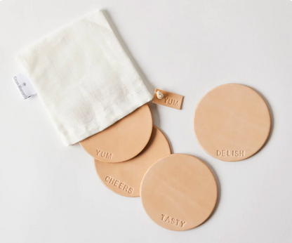 Leather 'Delish' Coasters - Set of 4