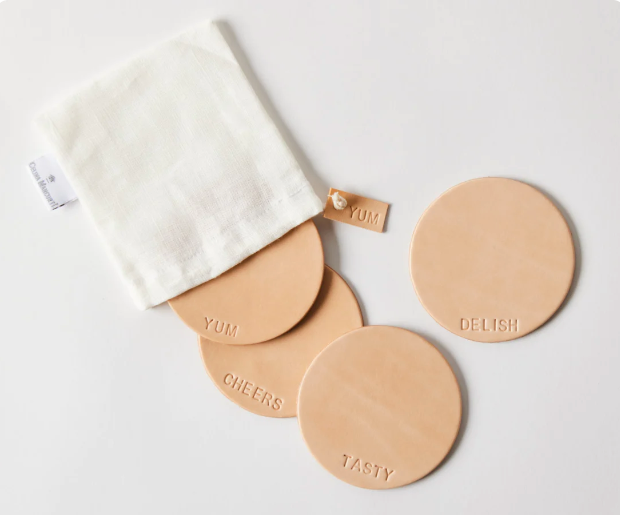 Leather 'Delish' Coasters - Set of 4