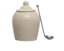 Load image into Gallery viewer, Stoneware Olive Jar w/ Spoon
