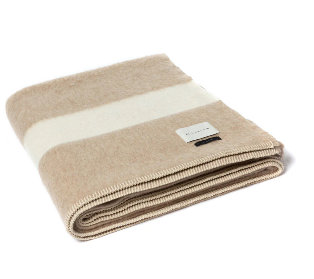 Siempre Throw Blanket Beige w/ Ivory Stripe