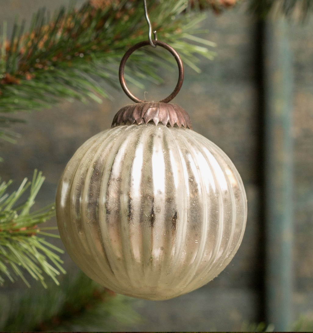 Ribbed White Kugel Ornament