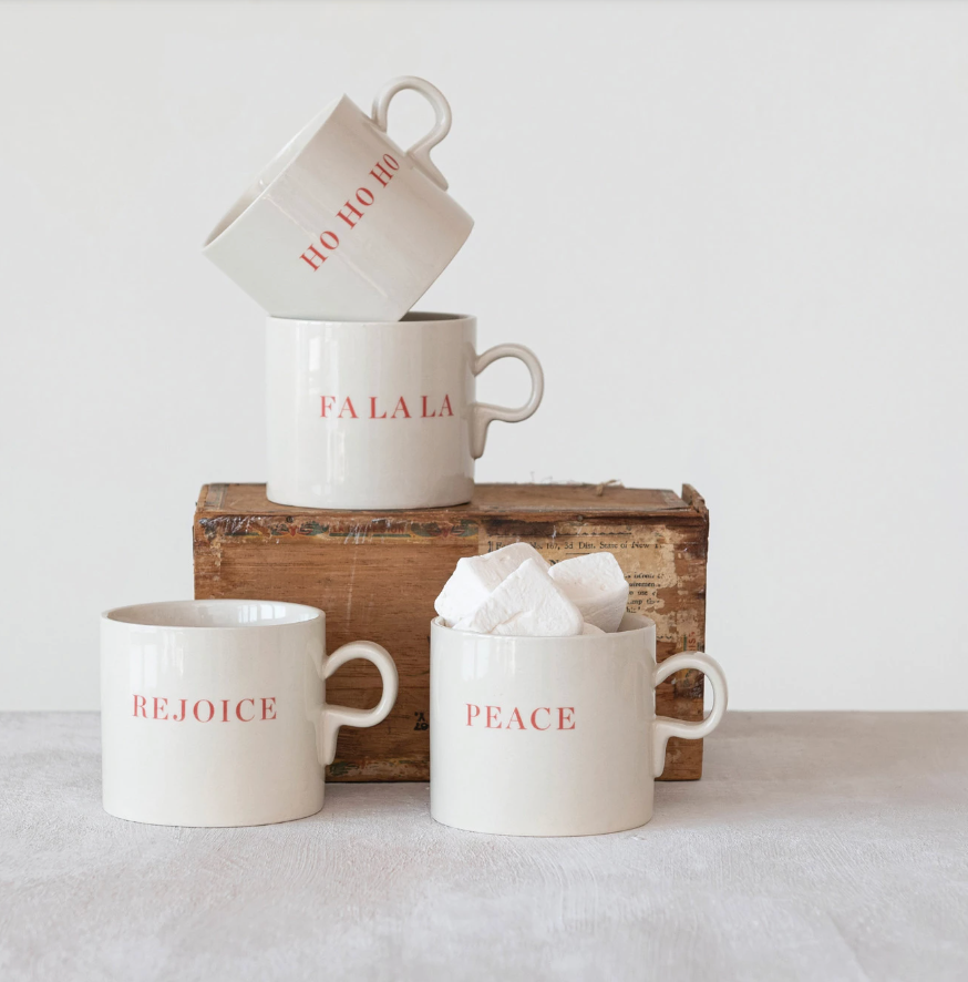 Stoneware Mug w/ Holiday Saying -  AVAILABLE EARLY NOVEMBER