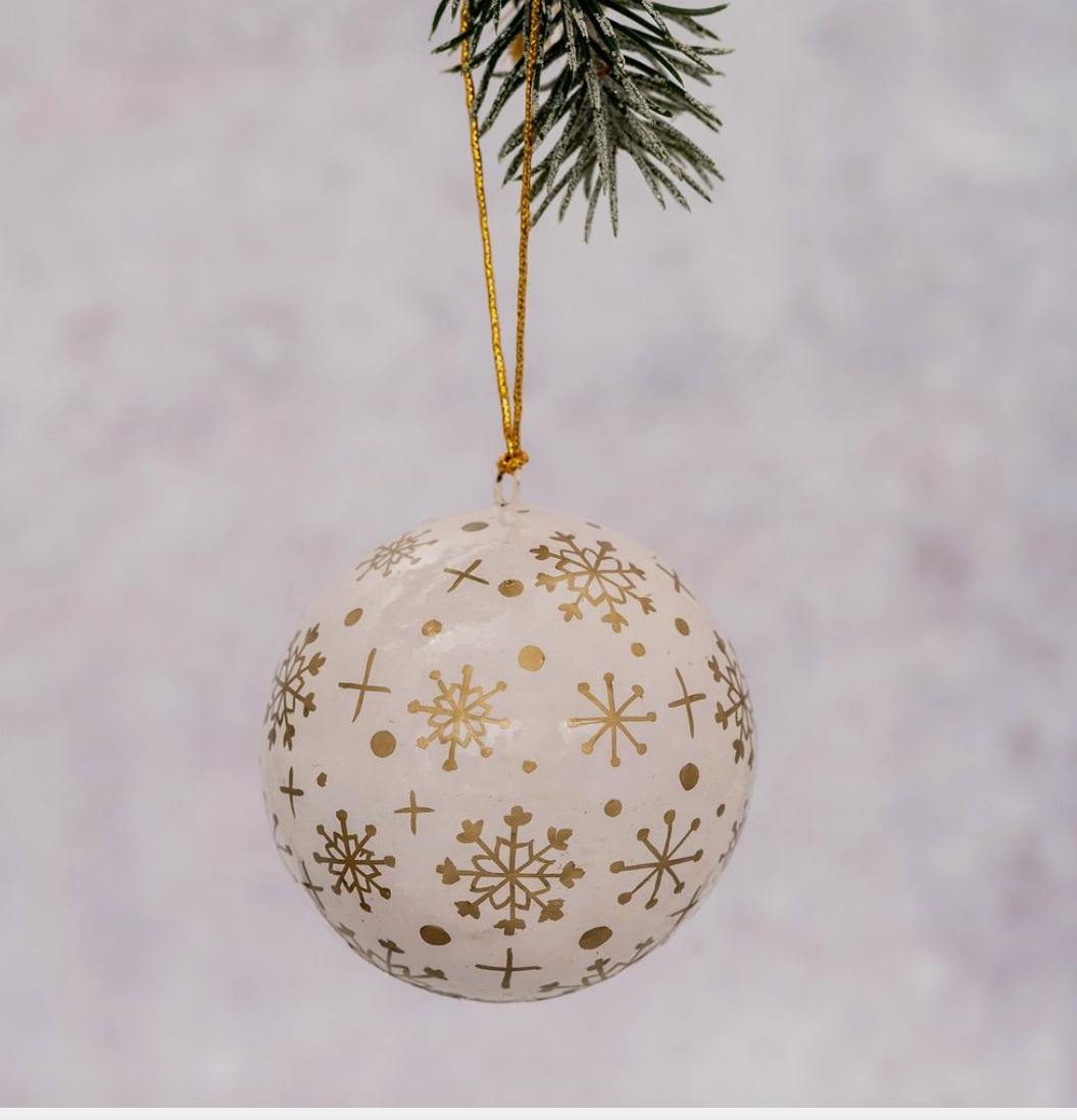 White Paper Mache Snowflake Bauble