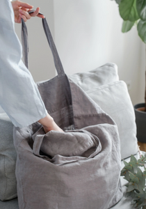 Large Linen Tote Bag - White / Navy / Natural / Black / Ash