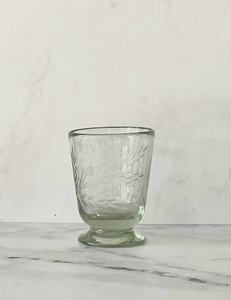 Hand Blown Etched Footed Glass