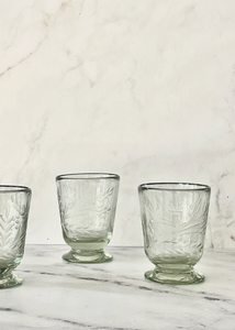 Hand Blown Etched Footed Glass