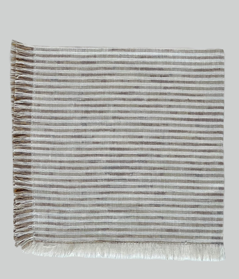 White & Natural Stripe Napkins - Set of 4