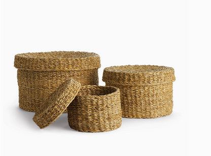 Seagrass Round Lidded Baskets