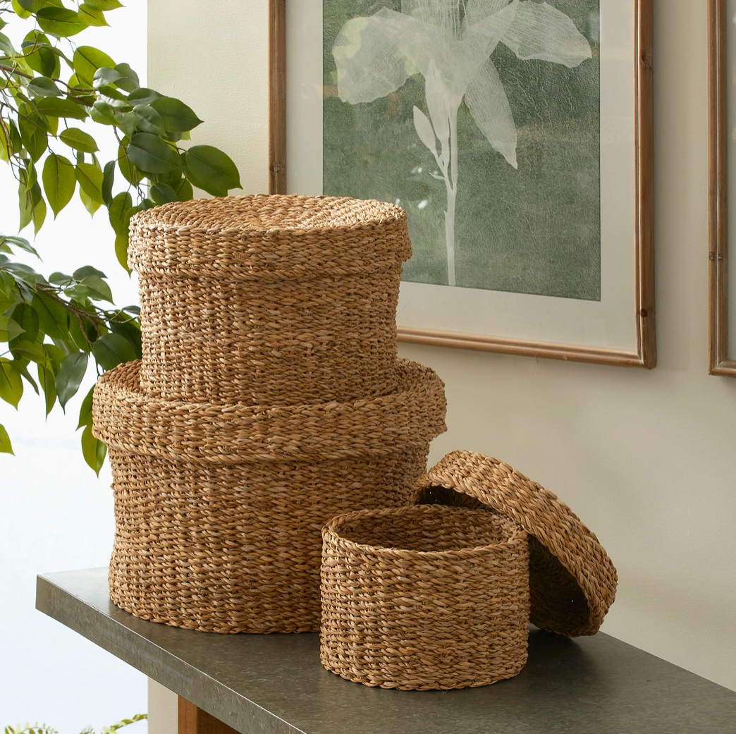 Seagrass Round Lidded Baskets