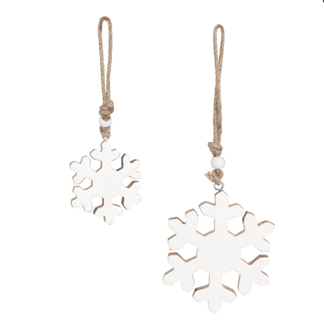 Enameled Mango Wood Snowflake Ornaments