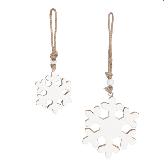 Enameled Mango Wood Snowflake Ornaments