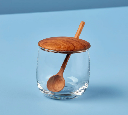 Glass Jar With Teak Spoon and Lid
