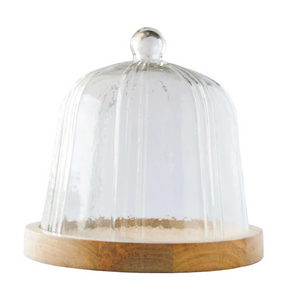 Recycled Glass Pleated Cloche w/Mangowood Base
