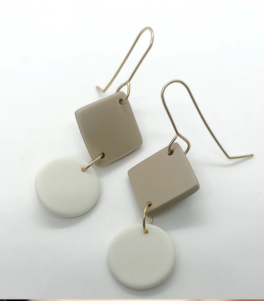Matte Porcelain Diamod Disc Dangle Earrings