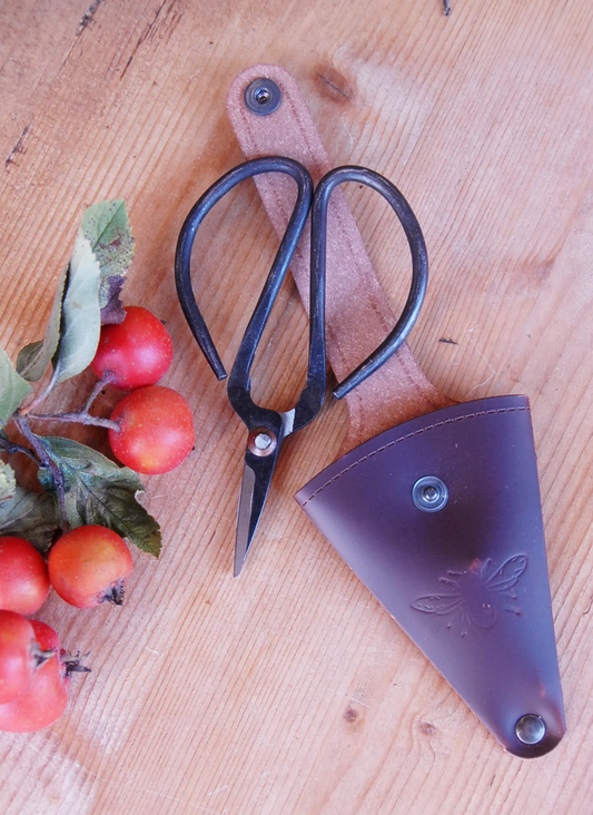 Scissors in Dark Brown Leather Pouch