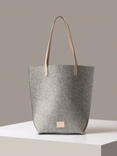 Load image into Gallery viewer, Hana Merino Wool Felt Tote: Granite Vachetta
