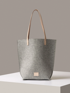 Hana Merino Wool Felt Tote: Granite Vachetta