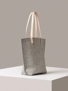Hana Merino Wool Felt Tote: Granite Vachetta