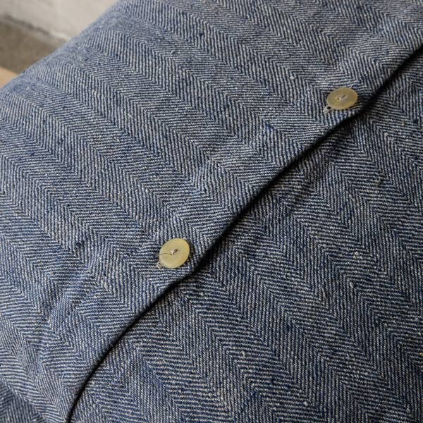Linen Cushion Cover Indigo Natural Chevron