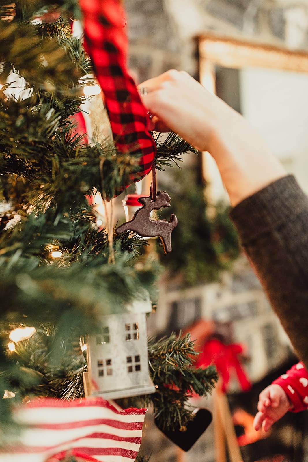 The Leather Christmas Ornament: Tobacco / Dove