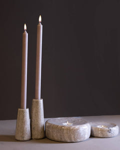 Set of 2 Beige Marble Taper Candle Holders