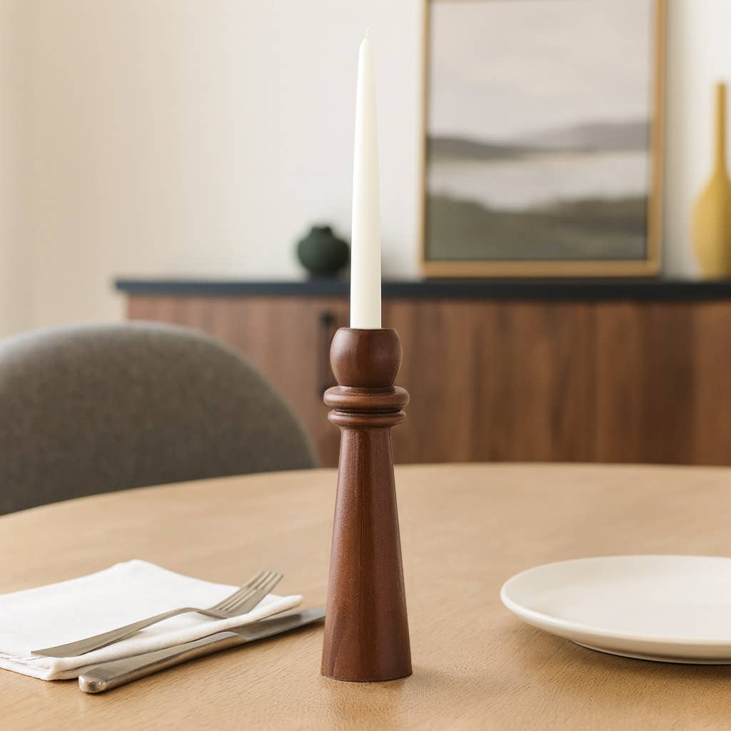 Brown Mango Wood Modern Totem Candle Holder