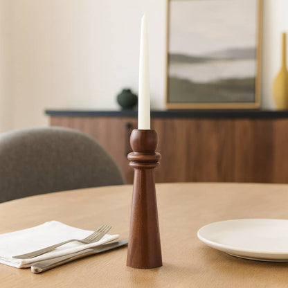 Brown Mango Wood Modern Totem Candle Holder