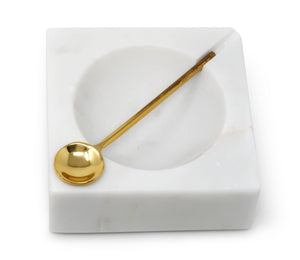 Marble Salt Dish with Gold Spoon