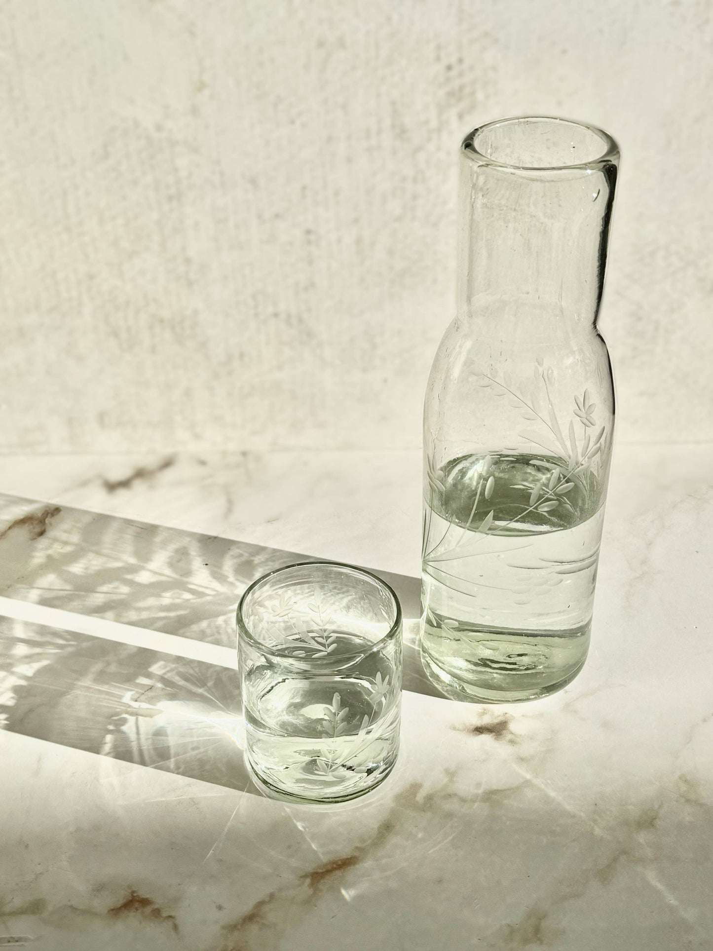 Etched Tall Carafe and Glass Set