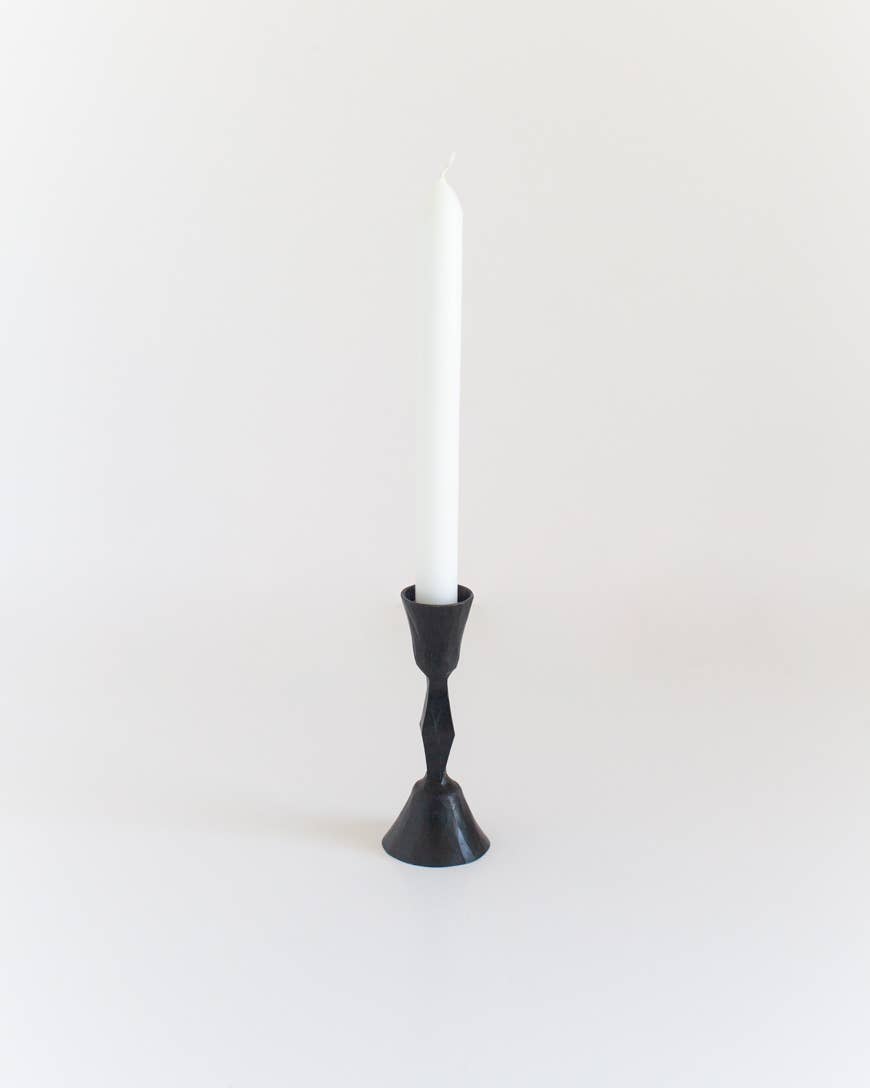Low Diamond Hand-Forged Iron Candle Stand: Brass Finish