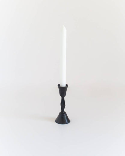 Low Diamond Hand-Forged Iron Candle Stand: Brass Finish