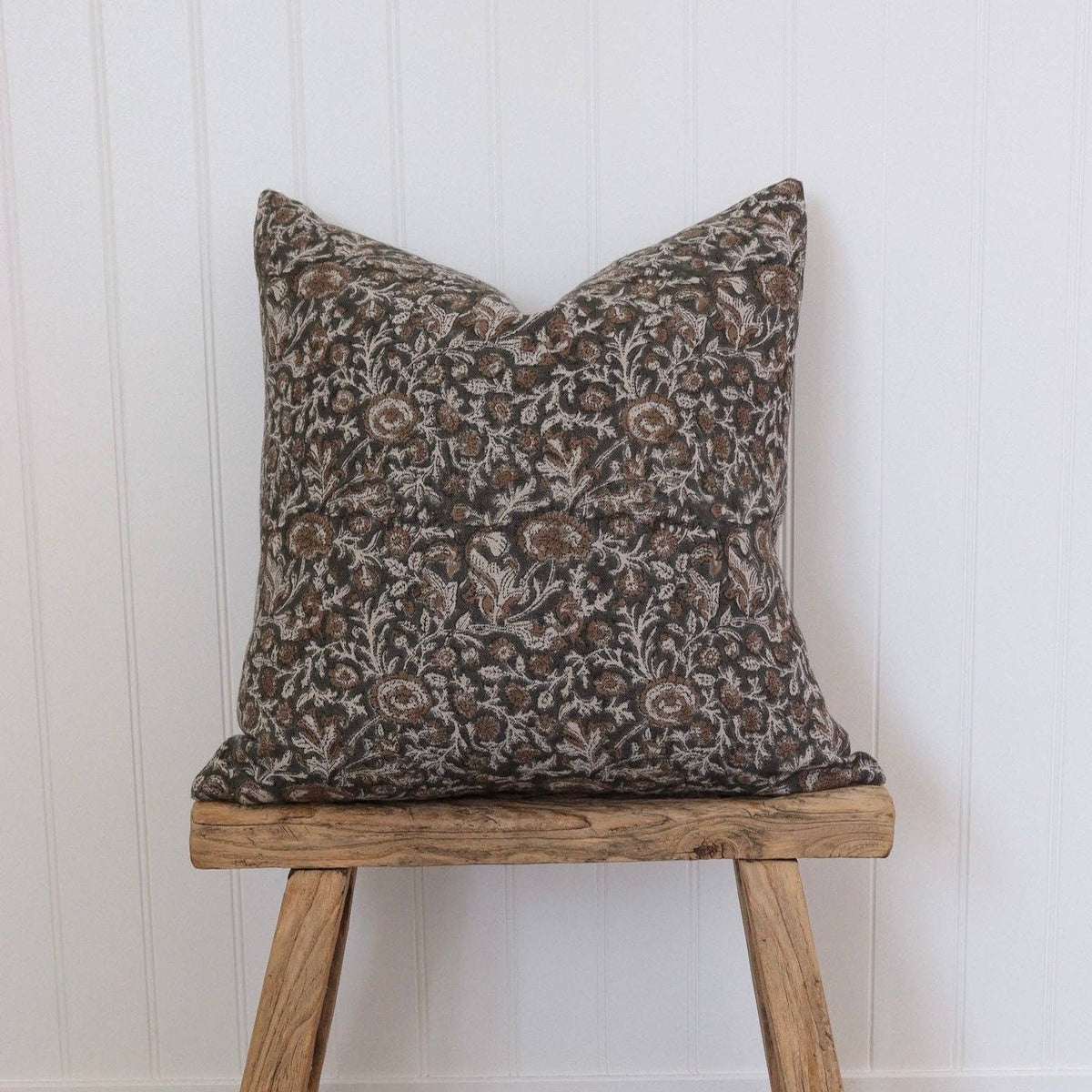 Marlow  Block Print Floral Pillow  20" X 20"
