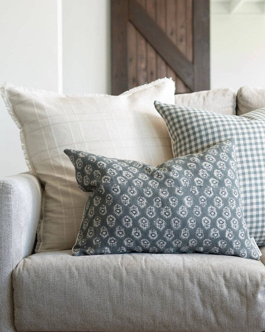 Bailey | Navy Blue Floral Handblock Pillow  14x20