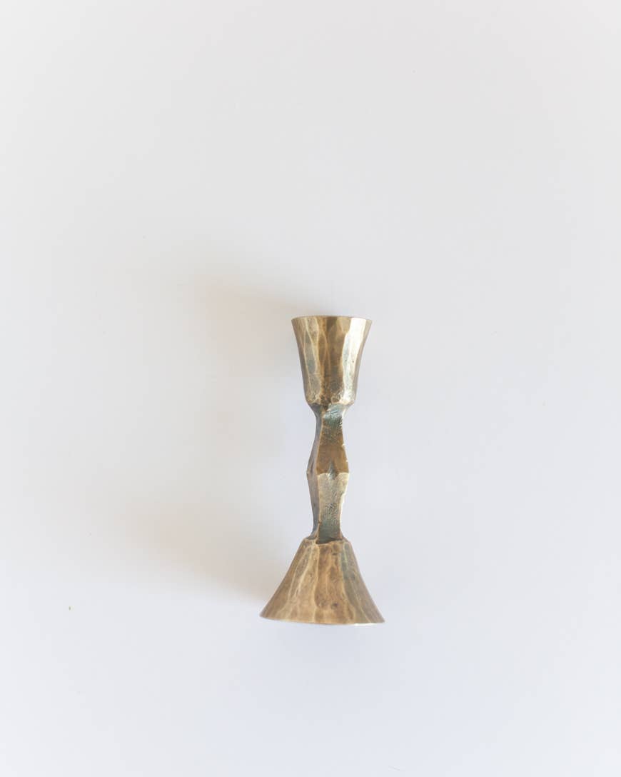 Low Diamond Hand-Forged Iron Candle Stand: Brass Finish