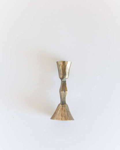 Low Diamond Hand-Forged Iron Candle Stand: Brass Finish