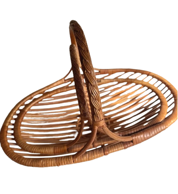 Rare Nesting Pair of Vintage 1950’s French Riviera Rattan Fruit Trugs