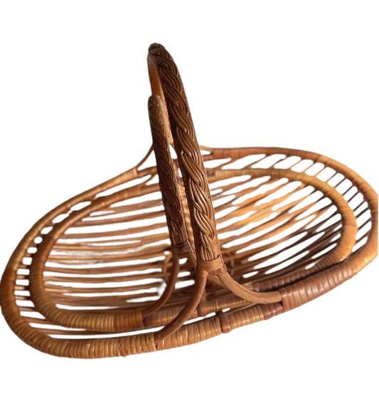 Rare Nesting Pair of Vintage 1950’s French Riviera Rattan Fruit Trugs