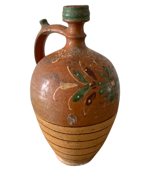 Antique Hungarian Water Jug with Stripe and Floral detailing