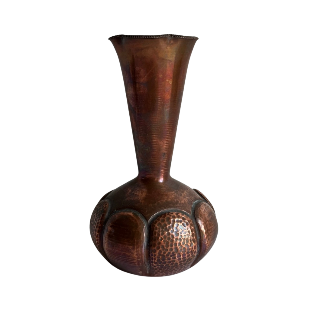 Vintage Hand-Hammered Copper Trumpet Vase