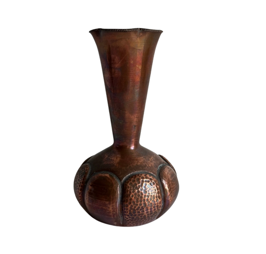 Vintage Hand-Hammered Copper Trumpet Vase