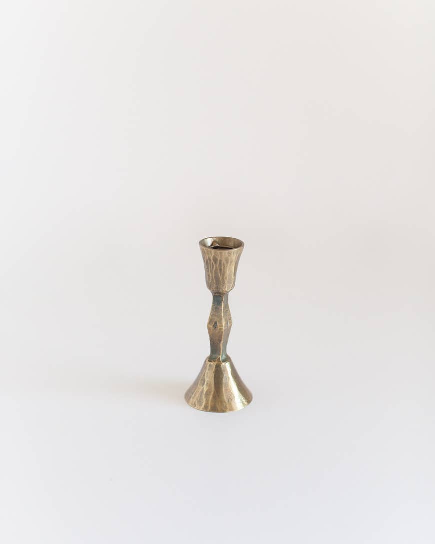 Low Diamond Hand-Forged Iron Candle Stand: Brass Finish