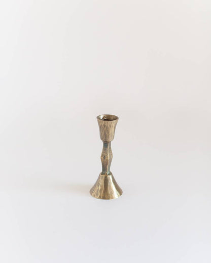 Low Diamond Hand-Forged Iron Candle Stand: Brass Finish