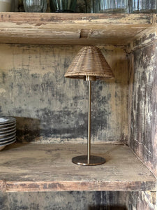 Brass and Wicker Cordless French Bistro Lamp