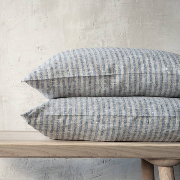Linen Cushion Cover - Indigo Natural Brittany