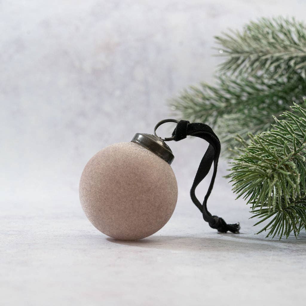 Velvet Covered Glass Bauble - Smoke