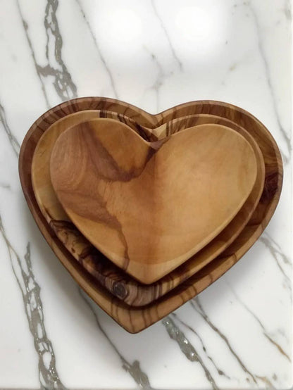 Olive Wood Nesting Heart Dish - Set of 3