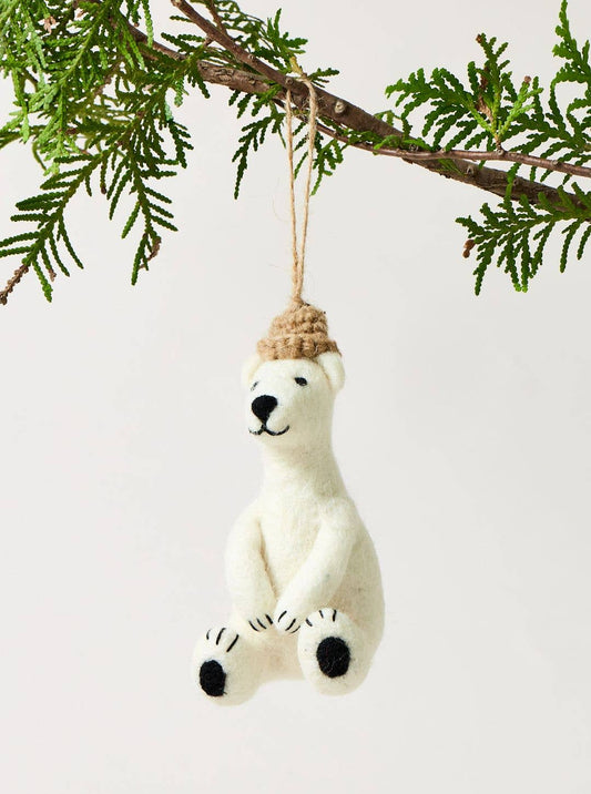 Felted Polar Bear Ornament: Parker