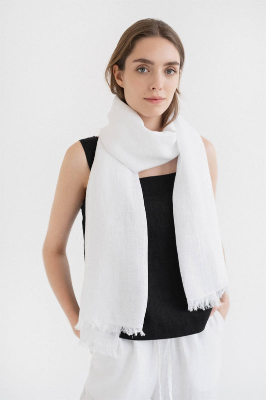 Optical White Linen Woodbine Scarf